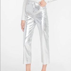 xpress Super High Waisted Silver Faux Leather Cropped Straight Pant
